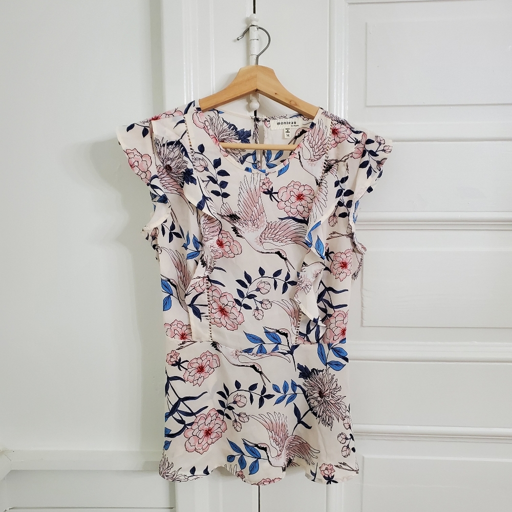 Monteau Francesca's pea Plum crane bird top floral